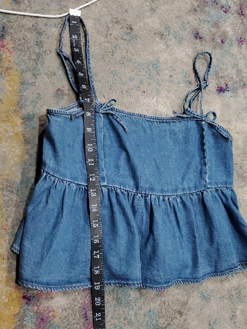 AEO Denim Bow-Detail Spaghetti Strap Peplum Top - Size M - Picture 11 of 13